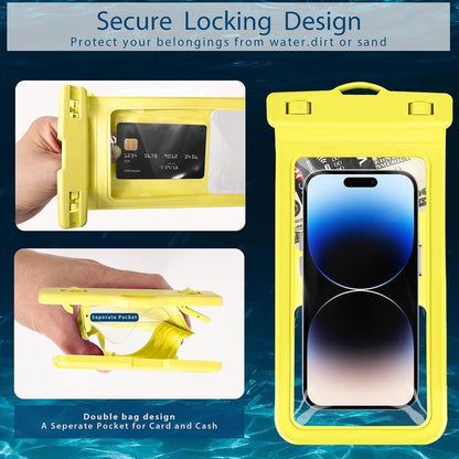 Waterproof Phone Pouch, with Inside Card Holder, Large Waterproof Case Compatible with iPhone 17 16 15 14 13 Pro Max, Beach Cruise Essentials, 1 Pack, Yellow