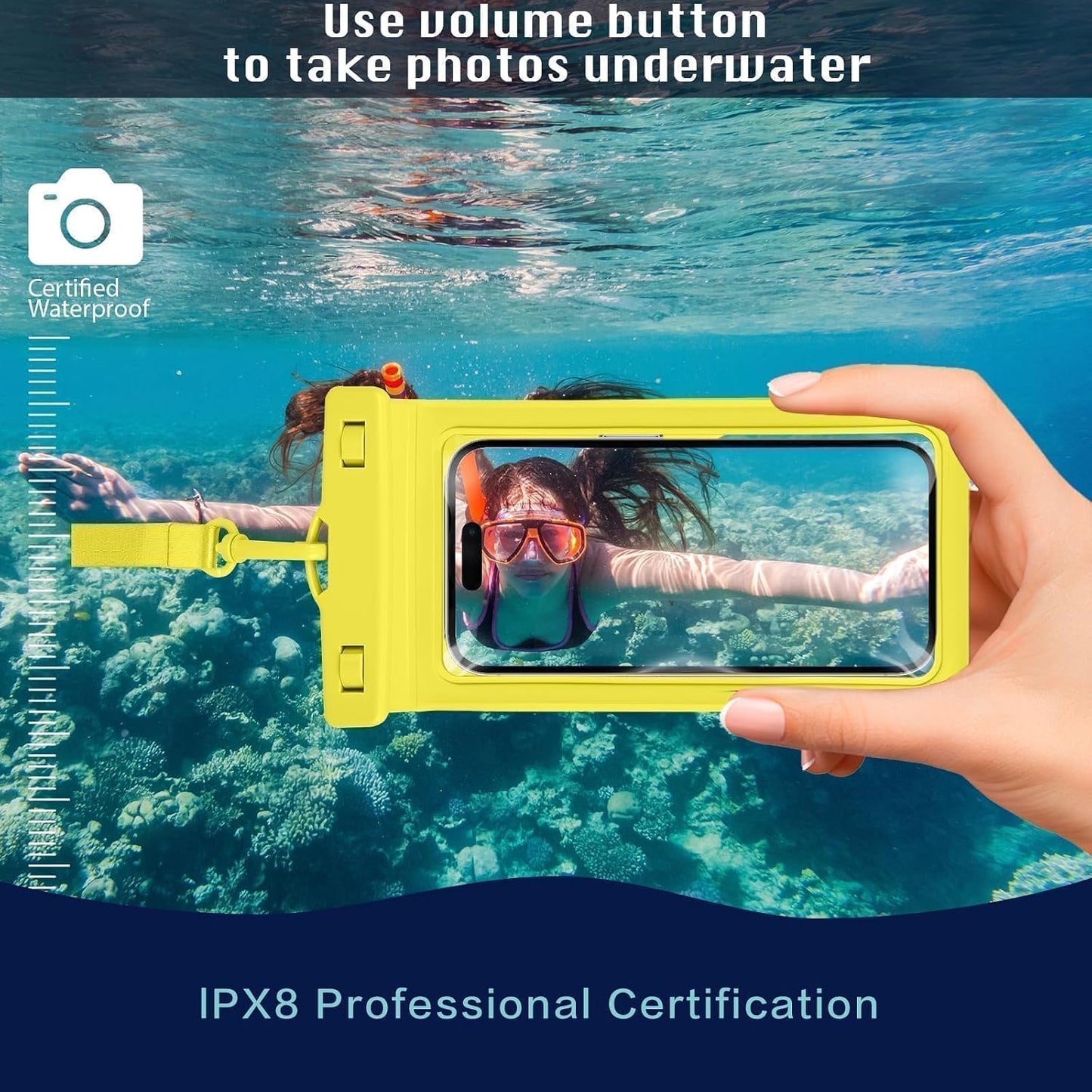 Waterproof Phone Pouch, with Inside Card Holder, Large Waterproof Case Compatible with iPhone 17 16 15 14 13 Pro Max, Beach Cruise Essentials, 1 Pack, Yellow