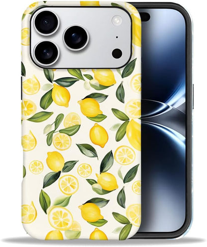 Case Compatible with iPhone 17 Pro,Hybrid 2-Layer Hard Shell,Shockproof Soft for Girl Women,Watercolor Lemons Leaves Pattern
