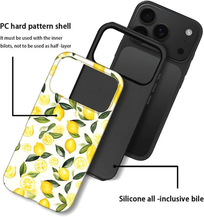 Case Compatible with iPhone 17 Pro,Hybrid 2-Layer Hard Shell,Shockproof Soft for Girl Women,Watercolor Lemons Leaves Pattern