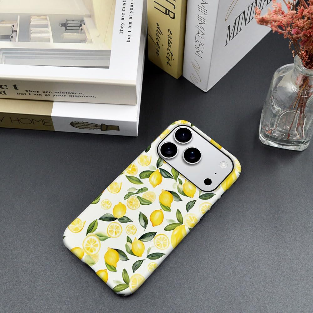 Case Compatible with iPhone 17 Pro,Hybrid 2-Layer Hard Shell,Shockproof Soft for Girl Women,Watercolor Lemons Leaves Pattern