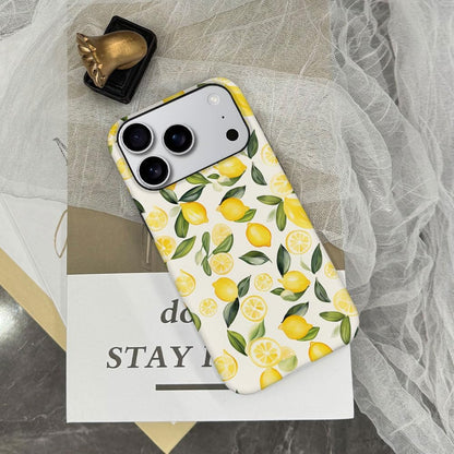 Case Compatible with iPhone 17 Pro,Hybrid 2-Layer Hard Shell,Shockproof Soft for Girl Women,Watercolor Lemons Leaves Pattern