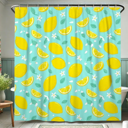 Lemon Shower Curtain Sets, Summer Tropical Lemon Flower Summer Yellow Waterproof Fabric Bathroom Sets with Shower Curtain and Rugs for Bathtub Toile Guest Room Decor 72x72 Inch