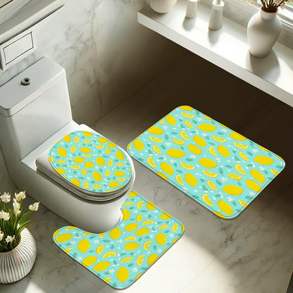 Lemon Shower Curtain Sets, Summer Tropical Lemon Flower Summer Yellow Waterproof Fabric Bathroom Sets with Shower Curtain and Rugs for Bathtub Toile Guest Room Decor 72x72 Inch