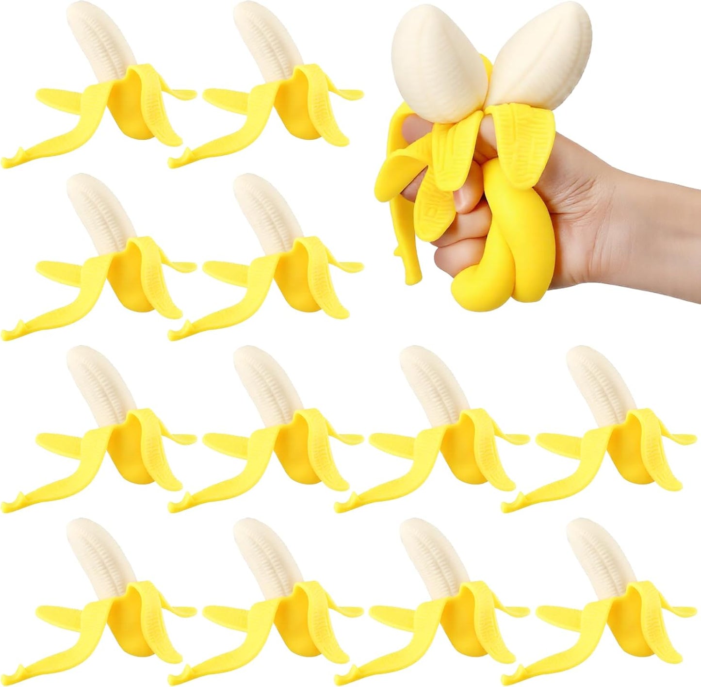 12 Pcs Banana Stress Balls for Adults Mini Banana Party Favors | Banana Sensory Squeeze Balls Soft Fidgets for Christmas Stocking Stuffer Gifts, Stress Relief & Sensory Play