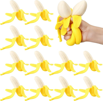 12 Pcs Banana Stress Balls for Adults Mini Banana Party Favors | Banana Sensory Squeeze Balls Soft Fidgets for Christmas Stocking Stuffer Gifts, Stress Relief & Sensory Play