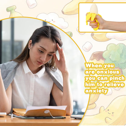 12 Pcs Banana Stress Balls for Adults Mini Banana Party Favors | Banana Sensory Squeeze Balls Soft Fidgets for Christmas Stocking Stuffer Gifts, Stress Relief & Sensory Play