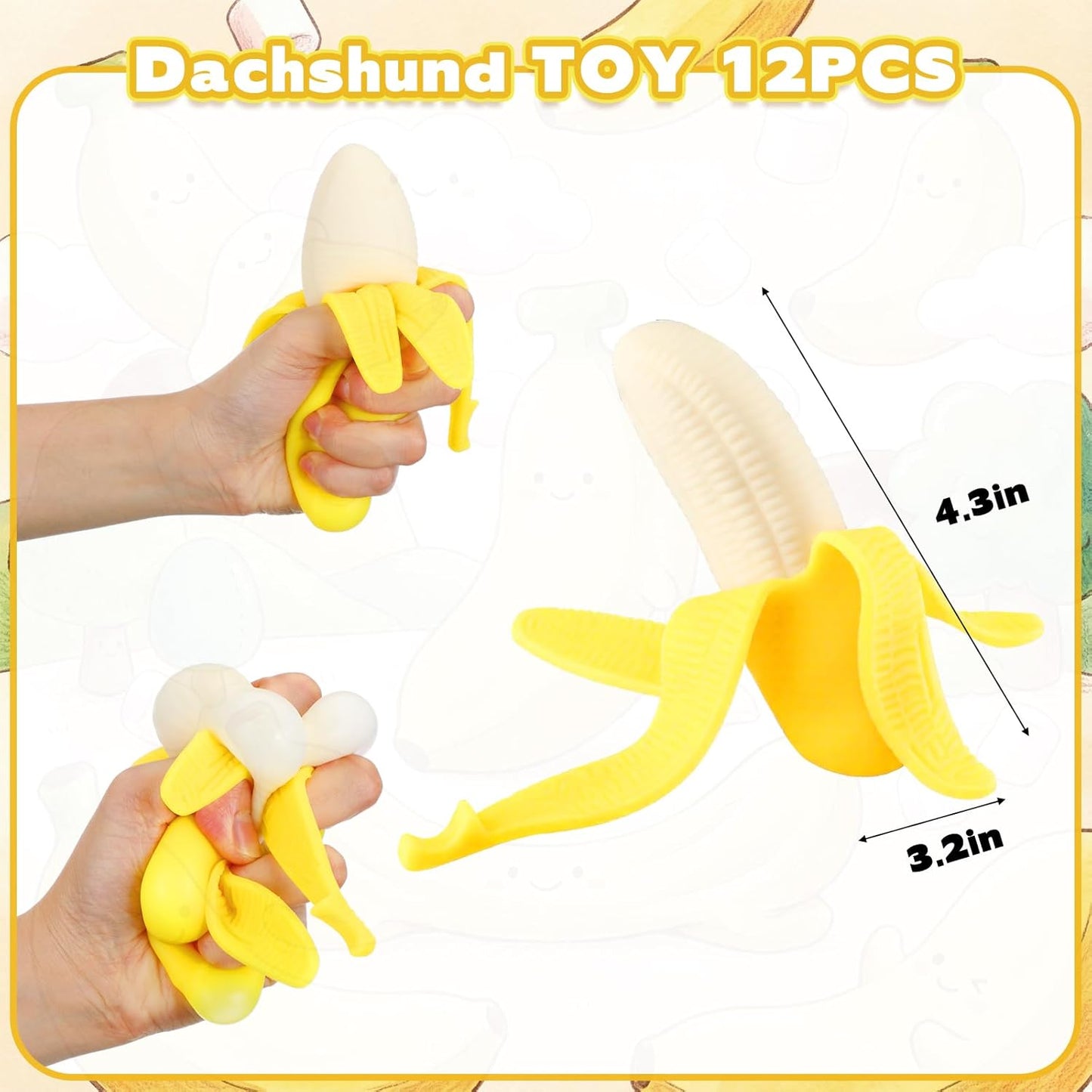 12 Pcs Banana Stress Balls for Adults Mini Banana Party Favors | Banana Sensory Squeeze Balls Soft Fidgets for Christmas Stocking Stuffer Gifts, Stress Relief & Sensory Play