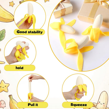 12 Pcs Banana Stress Balls for Adults Mini Banana Party Favors | Banana Sensory Squeeze Balls Soft Fidgets for Christmas Stocking Stuffer Gifts, Stress Relief & Sensory Play