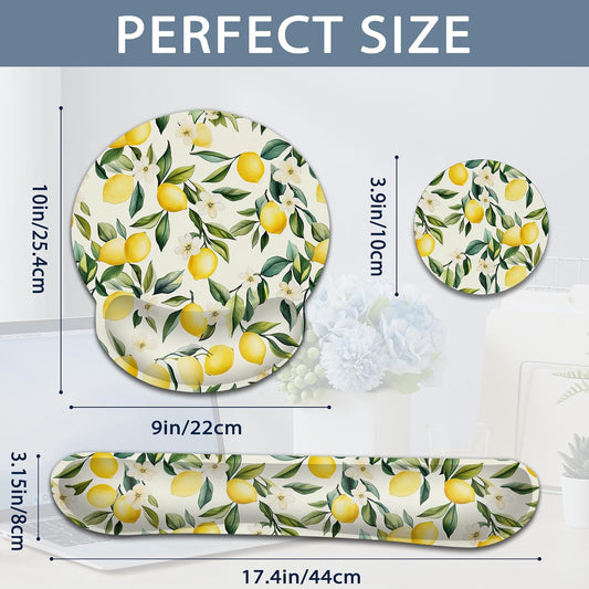 Lemon Blossom Ergonomic Memory Foam Wrist Rest Set for Keyboard and Mouse,Vintage Supportive Mouse Pad with Non Slip Base for Office Work and Gaming