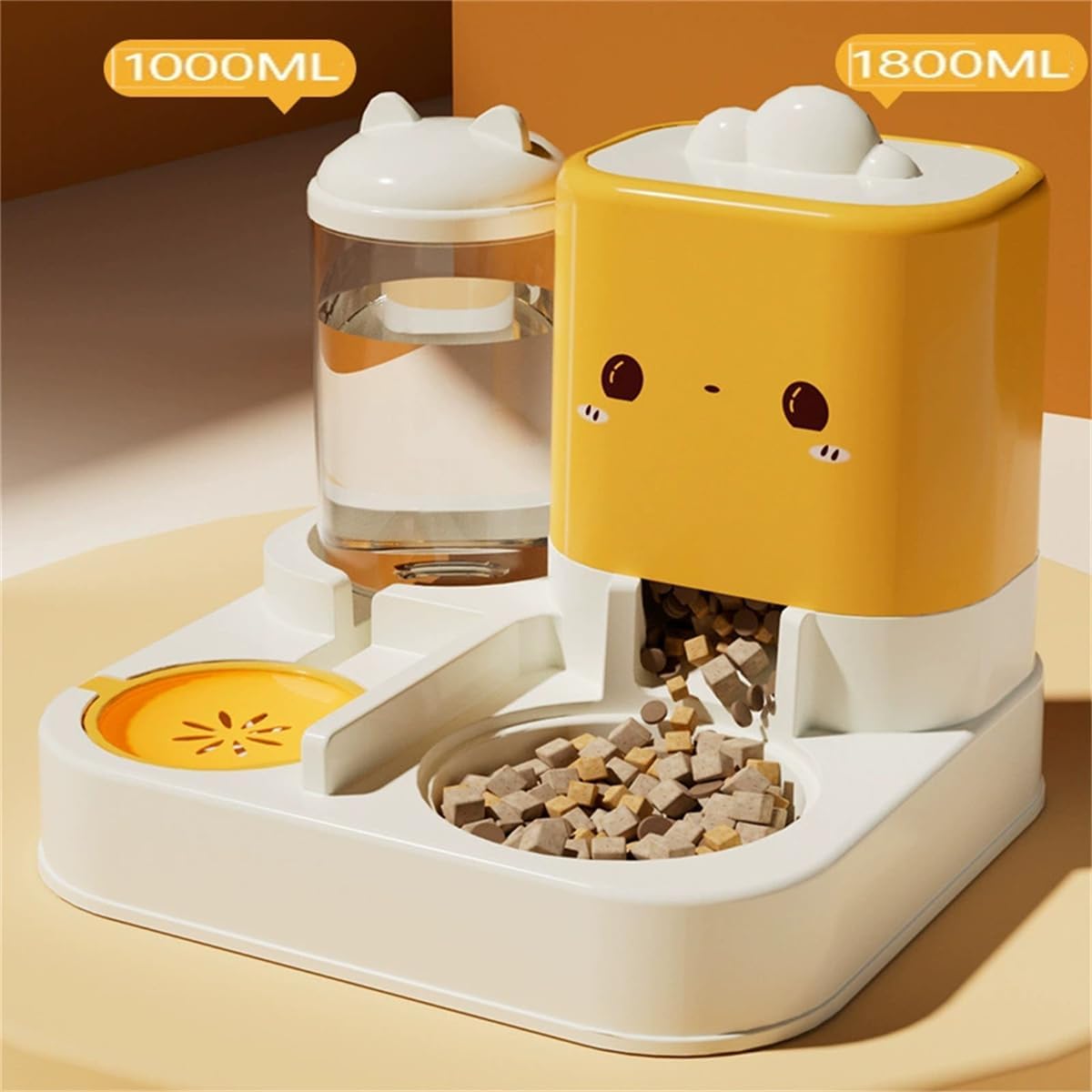 Pet Automatic Feeder Dog Cat Feeding Bowl and Water Dispenser with Refillable Storage Container Large Capacity Rabbit Feeder Watering (Yellow)