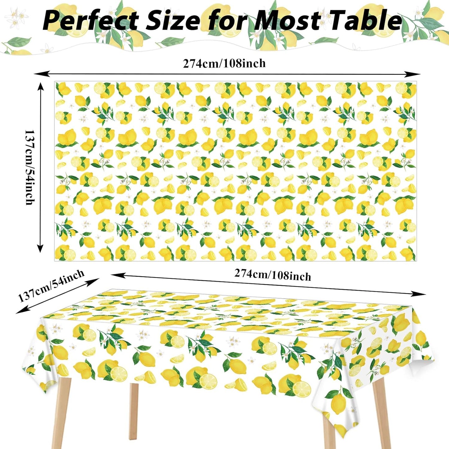 3 Pcs Lemon Tablecloth Party Yellow Lemonade Supplies Lemons Summer Party Tablecover for Lemon Theme Birthday Party Wedding Bridal Shower Supplies Lemon Table Cover Table Decorations