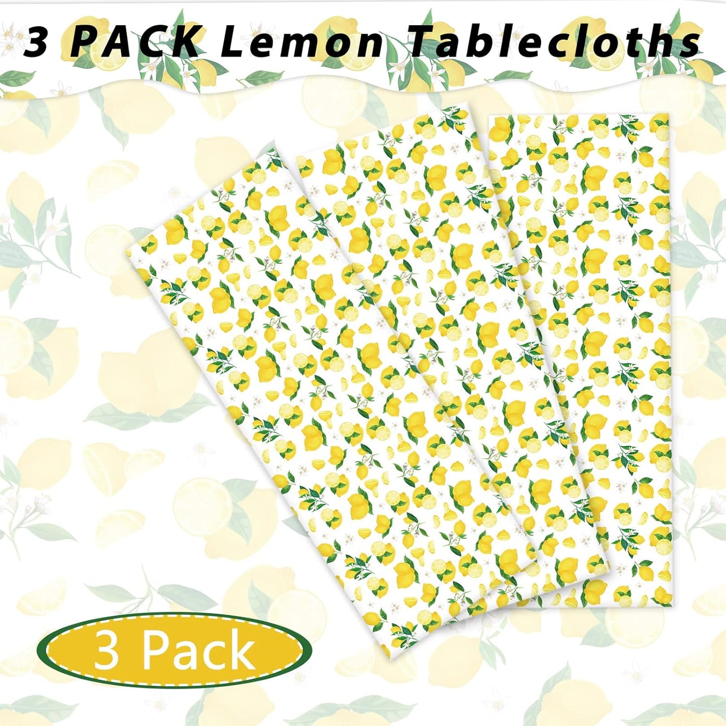 3 Pcs Lemon Tablecloth Party Yellow Lemonade Supplies Lemons Summer Party Tablecover for Lemon Theme Birthday Party Wedding Bridal Shower Supplies Lemon Table Cover Table Decorations