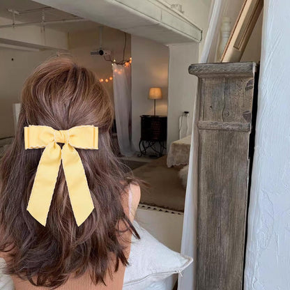 5 Inch Hair Bow Clips Edged Grosgrain Ribbon Hairpins Handmade Hair Accessories with Alligator Clips for Girls Women, Yellow with White