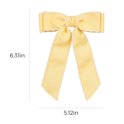 5 Inch Hair Bow Clips Edged Grosgrain Ribbon Hairpins Handmade Hair Accessories with Alligator Clips for Girls Women, Yellow with White