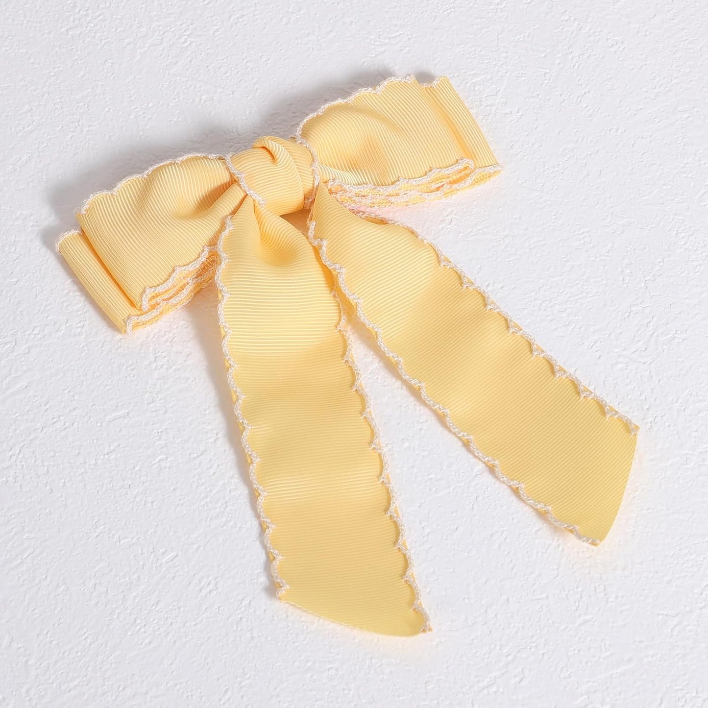5 Inch Hair Bow Clips Edged Grosgrain Ribbon Hairpins Handmade Hair Accessories with Alligator Clips for Girls Women, Yellow with White