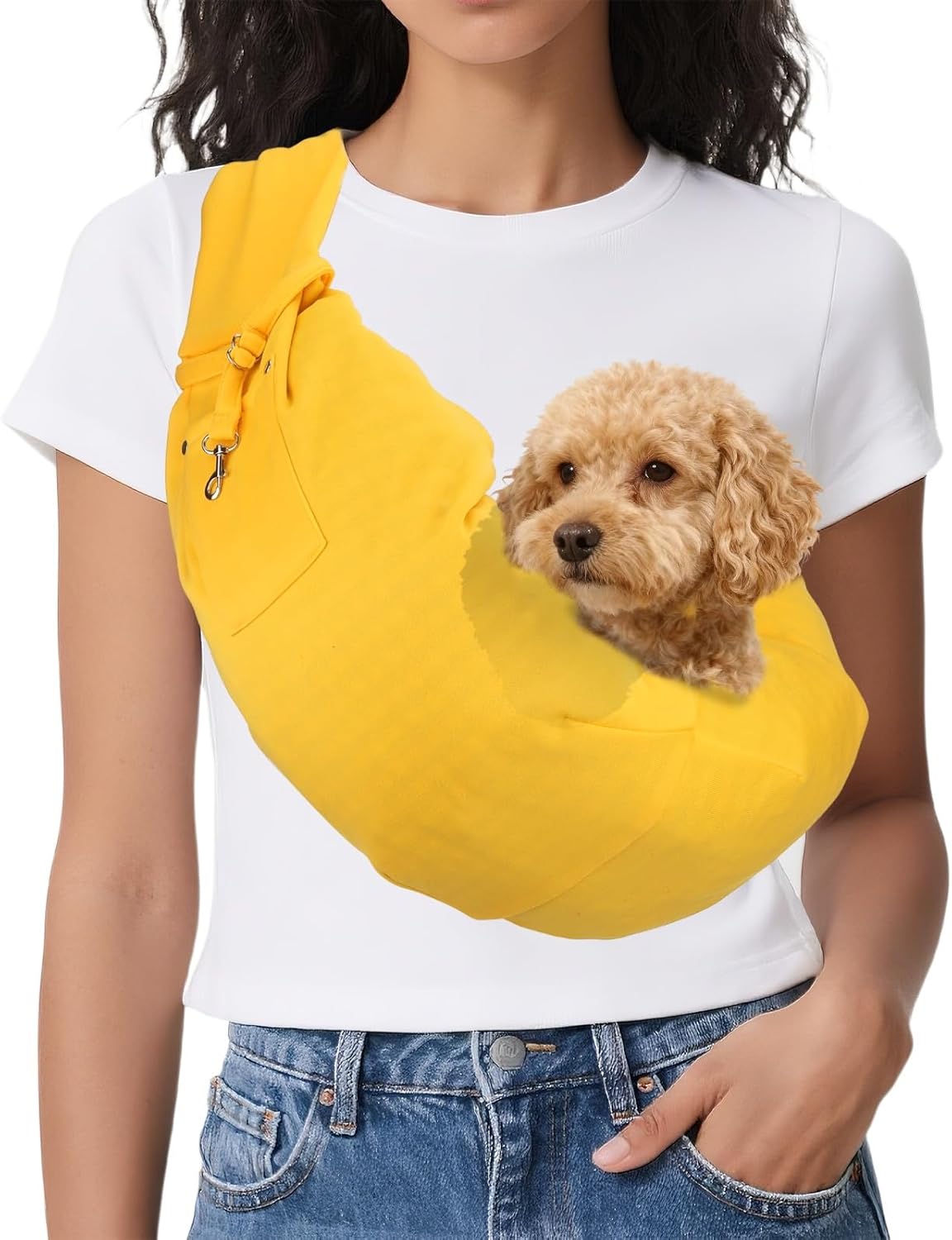 Dog Sling Carrier for Small Dogs and Cats Up to 16.5 Lbs, Hands Free with Purse Pocket Pet Sling Carrier Safety Harness, (Yellow, 1 Pcs) Intended for Outdoor/Camp/Travel