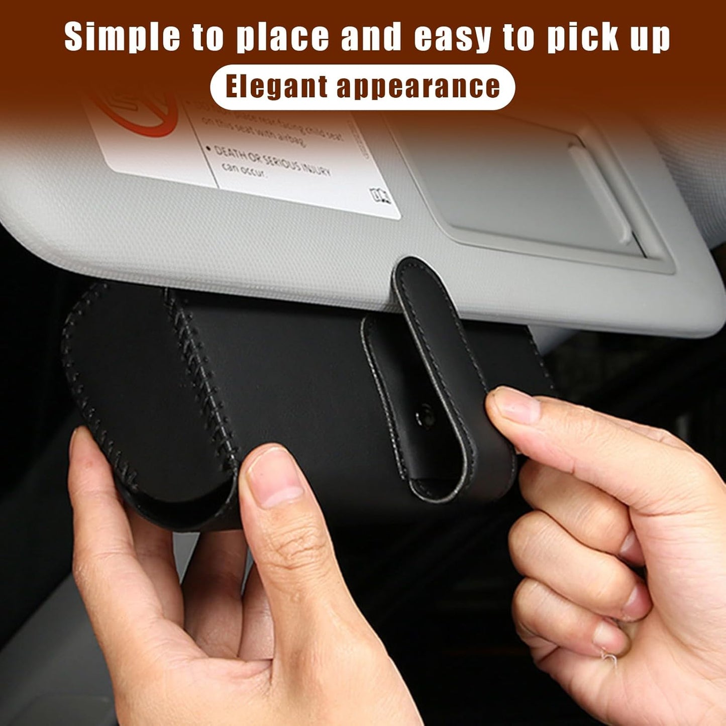 Sunglasses Holder for Car Sun Visor, Leather Auto Eyeglasses Storage Case with Hidden Magnetic Closure, Protective Glasses Organizer Box, Vehicle Visor Accessories for Woman Man (Yellow)