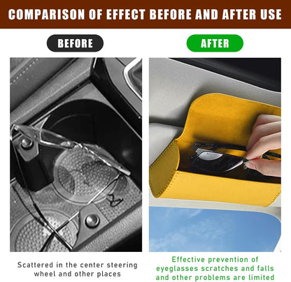 Sunglasses Holder for Car Sun Visor, Leather Auto Eyeglasses Storage Case with Hidden Magnetic Closure, Protective Glasses Organizer Box, Vehicle Visor Accessories for Woman Man (Yellow)