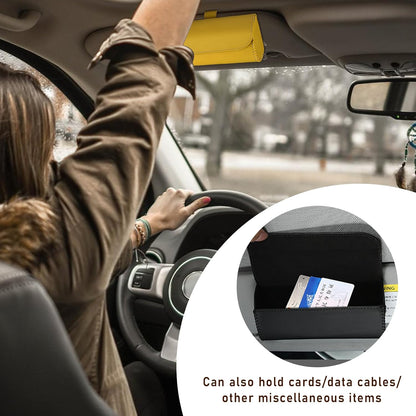 Sunglasses Holder for Car Sun Visor, Leather Auto Eyeglasses Storage Case with Hidden Magnetic Closure, Protective Glasses Organizer Box, Vehicle Visor Accessories for Woman Man (Yellow)