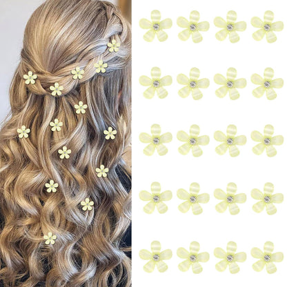Mini Yellow Rhinestone Flower Hair Clips - Cute Decorative Hair Pins, Barrettes and Bridal Accessories for Girls and Women