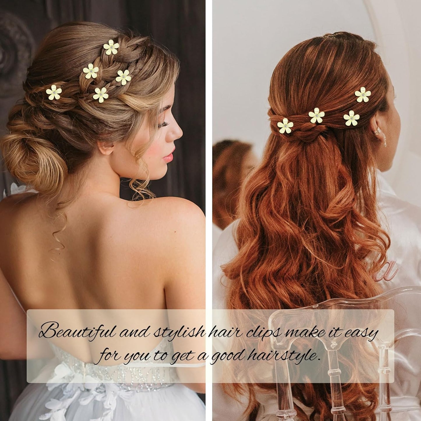 Mini Yellow Rhinestone Flower Hair Clips - Cute Decorative Hair Pins, Barrettes and Bridal Accessories for Girls and Women