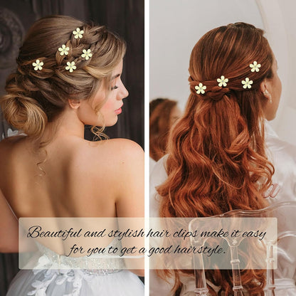 Mini Yellow Rhinestone Flower Hair Clips - Cute Decorative Hair Pins, Barrettes and Bridal Accessories for Girls and Women