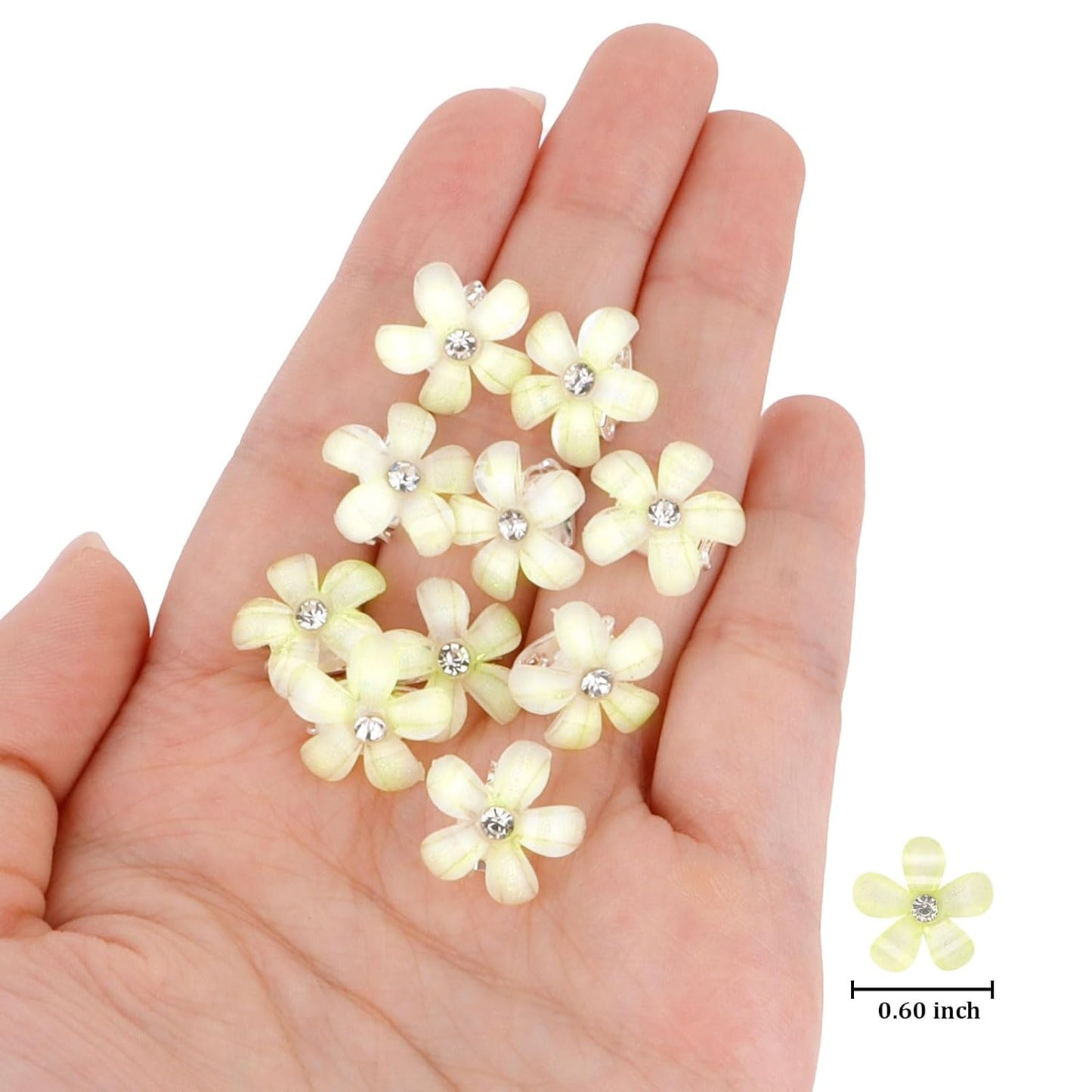 Mini Yellow Rhinestone Flower Hair Clips - Cute Decorative Hair Pins, Barrettes and Bridal Accessories for Girls and Women