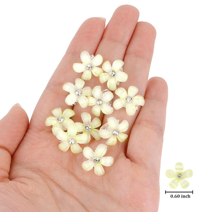 Mini Yellow Rhinestone Flower Hair Clips - Cute Decorative Hair Pins, Barrettes and Bridal Accessories for Girls and Women