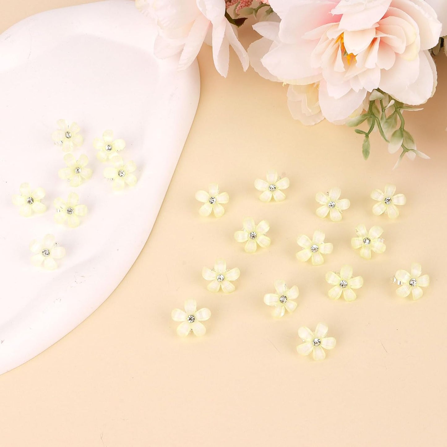 Mini Yellow Rhinestone Flower Hair Clips - Cute Decorative Hair Pins, Barrettes and Bridal Accessories for Girls and Women