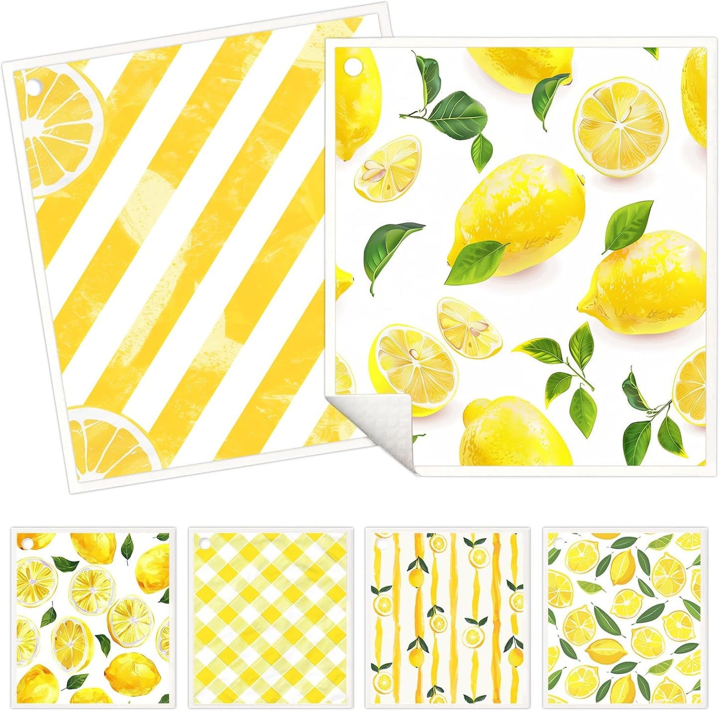 6 Pack Swedish Dishcloths for Kitchen - Reusable Dish Paper Towels Wash Cloths Washable,Absorbent Cellulose Cleaning Sponge Cloth Wipes Quick Dry, Decorative Tea Towels,No Odor Biodegradable(Lemon)