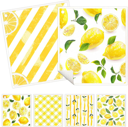 6 Pack Swedish Dishcloths for Kitchen - Reusable Dish Paper Towels Wash Cloths Washable,Absorbent Cellulose Cleaning Sponge Cloth Wipes Quick Dry, Decorative Tea Towels,No Odor Biodegradable(Lemon)