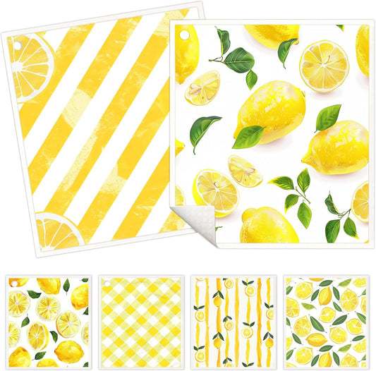 6 Pack Swedish Dishcloths for Kitchen - Reusable Dish Paper Towels Wash Cloths Washable,Absorbent Cellulose Cleaning Sponge Cloth Wipes Quick Dry, Decorative Tea Towels,No Odor Biodegradable(Lemon)