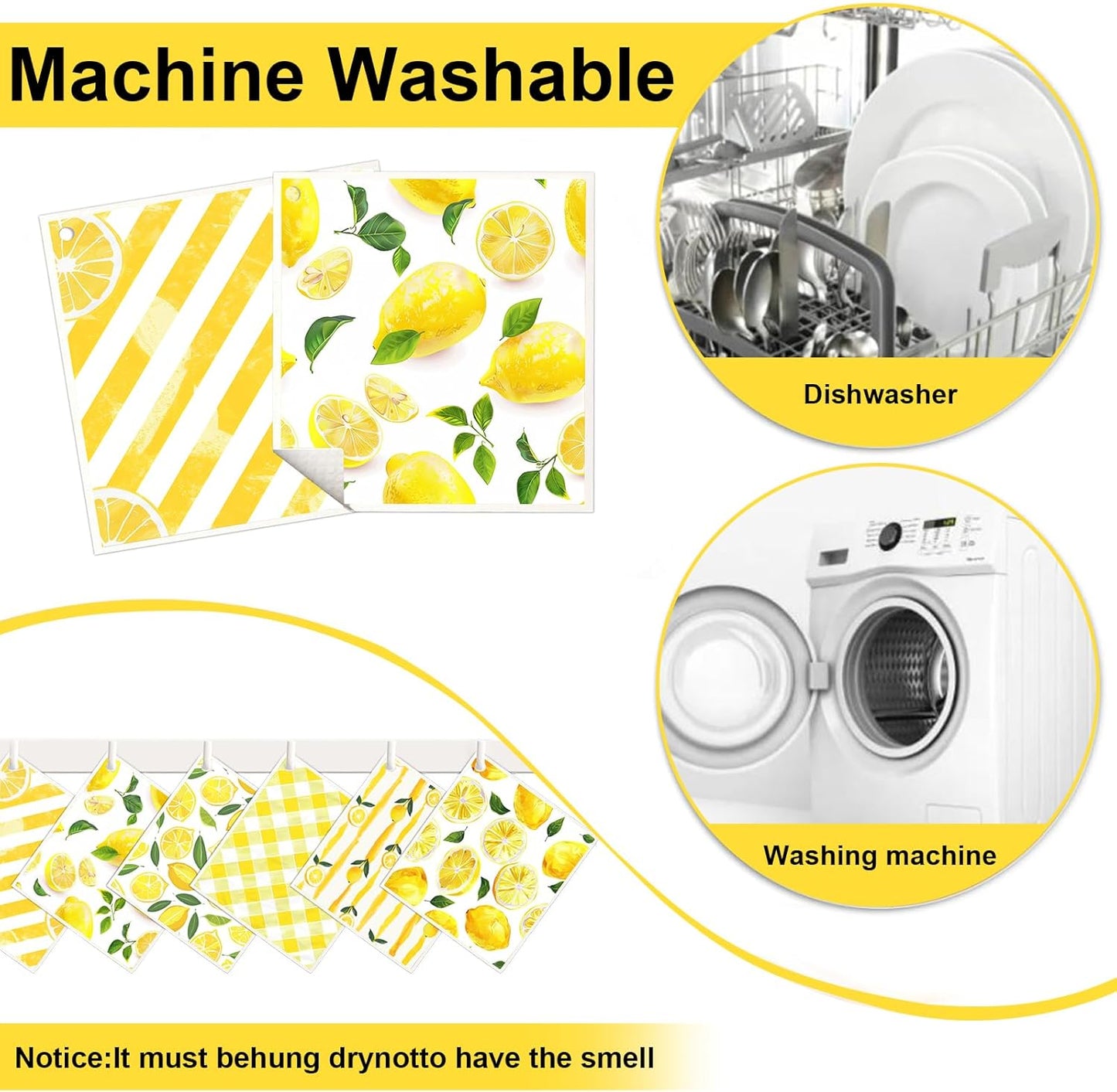 6 Pack Swedish Dishcloths for Kitchen - Reusable Dish Paper Towels Wash Cloths Washable,Absorbent Cellulose Cleaning Sponge Cloth Wipes Quick Dry, Decorative Tea Towels,No Odor Biodegradable(Lemon)