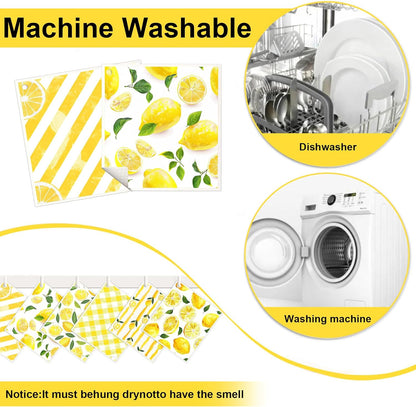 6 Pack Swedish Dishcloths for Kitchen - Reusable Dish Paper Towels Wash Cloths Washable,Absorbent Cellulose Cleaning Sponge Cloth Wipes Quick Dry, Decorative Tea Towels,No Odor Biodegradable(Lemon)