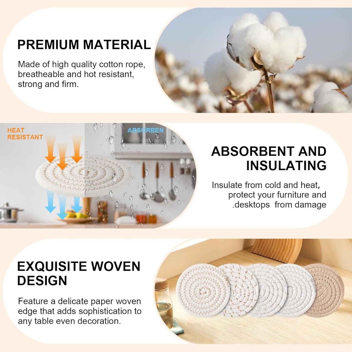 OIAHOMY 10 Pcs Drink Coasters with Holder, Boho Cotton Woven Coaster Set, Absorbent Coaster Protection for Various Cups, Ideal for Coffee Tables Home Decor and Gift, 4.3 Inches,Mixed Yellow