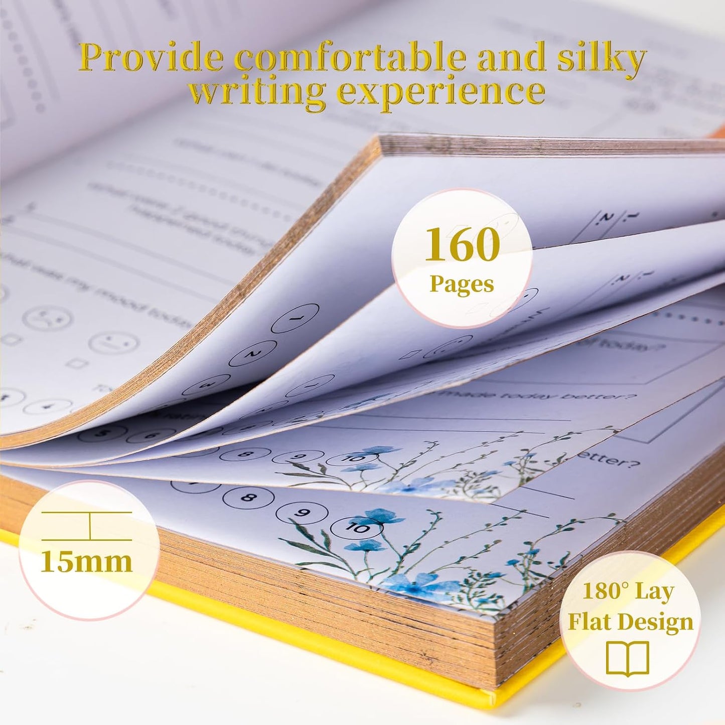 Self-Care Journal for More Happiness, Optimism, Affirmation & Reflection, Gratitude Journal with Guided Prompts, Inspirational Quotes, Mood Tracker, Undated Daily Journals for Women & Men (Yellow)