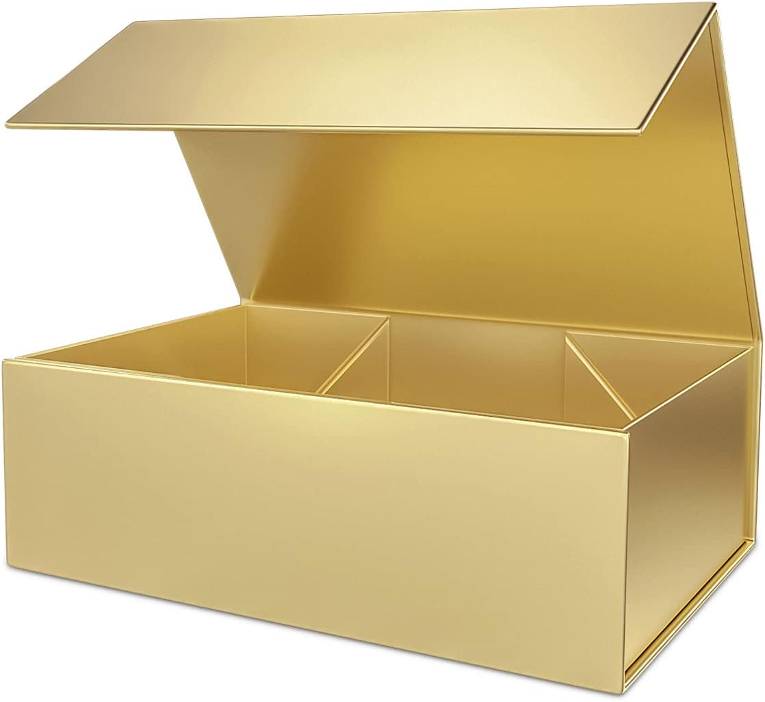 Gold Gift Box 12" x 6" x 4", Magnetic Closure Lid Gift Boxes for Presents | 1 Pack Bridesmaid Gifts Boxes,Cute Boxes,Birthday Gift Box,Luxury for Gift Packaging, Magnetic Gift Boxe for Wrapping Gifts