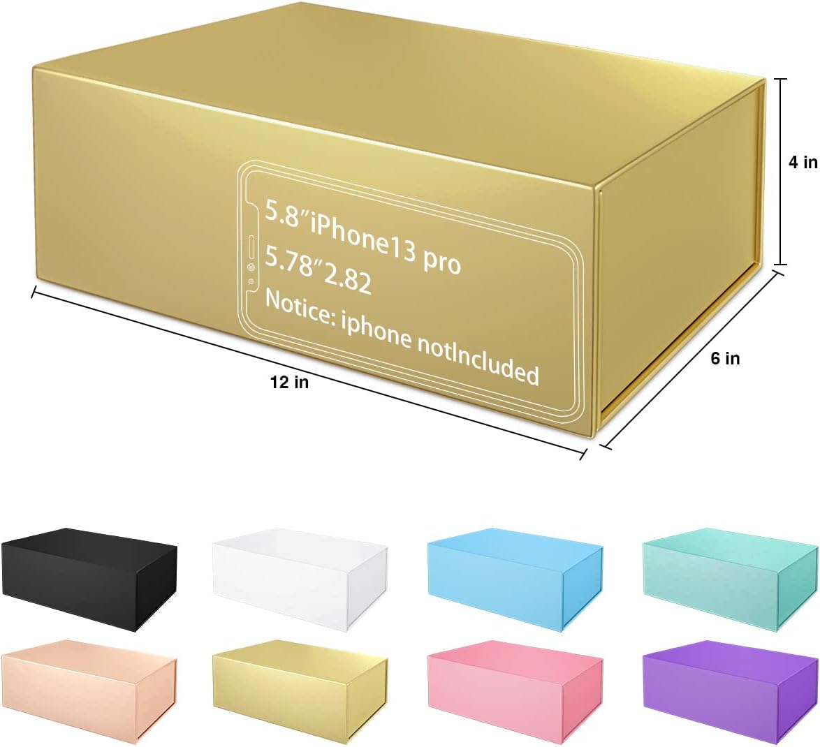 Gold Gift Box 12" x 6" x 4", Magnetic Closure Lid Gift Boxes for Presents | 1 Pack Bridesmaid Gifts Boxes,Cute Boxes,Birthday Gift Box,Luxury for Gift Packaging, Magnetic Gift Boxe for Wrapping Gifts