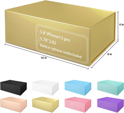 Gold Gift Box 12" x 6" x 4", Magnetic Closure Lid Gift Boxes for Presents | 1 Pack Bridesmaid Gifts Boxes,Cute Boxes,Birthday Gift Box,Luxury for Gift Packaging, Magnetic Gift Boxe for Wrapping Gifts