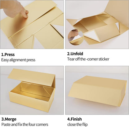 Gold Gift Box 12" x 6" x 4", Magnetic Closure Lid Gift Boxes for Presents | 1 Pack Bridesmaid Gifts Boxes,Cute Boxes,Birthday Gift Box,Luxury for Gift Packaging, Magnetic Gift Boxe for Wrapping Gifts