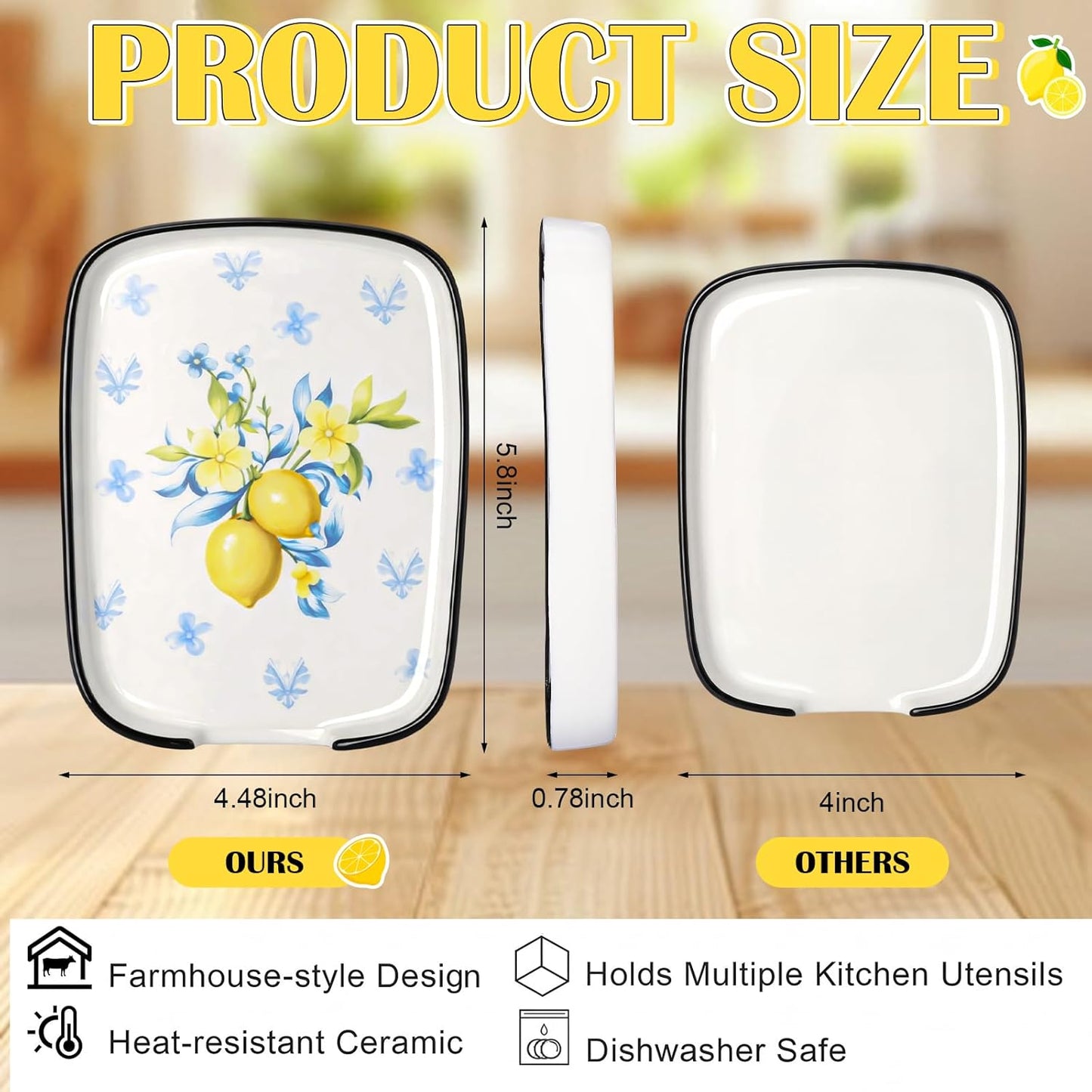 Lemon Ceramic Spoon Rest Farmhouse Spoon Rest Cooking Utensils Holder Dishwasher Safe for Stove Top Housewarming Gift Kitchen Decorations