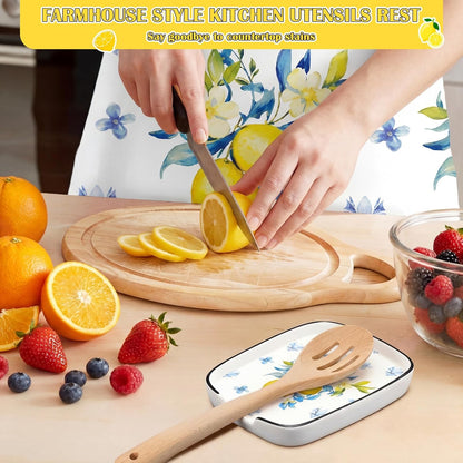 Lemon Ceramic Spoon Rest Farmhouse Spoon Rest Cooking Utensils Holder Dishwasher Safe for Stove Top Housewarming Gift Kitchen Decorations