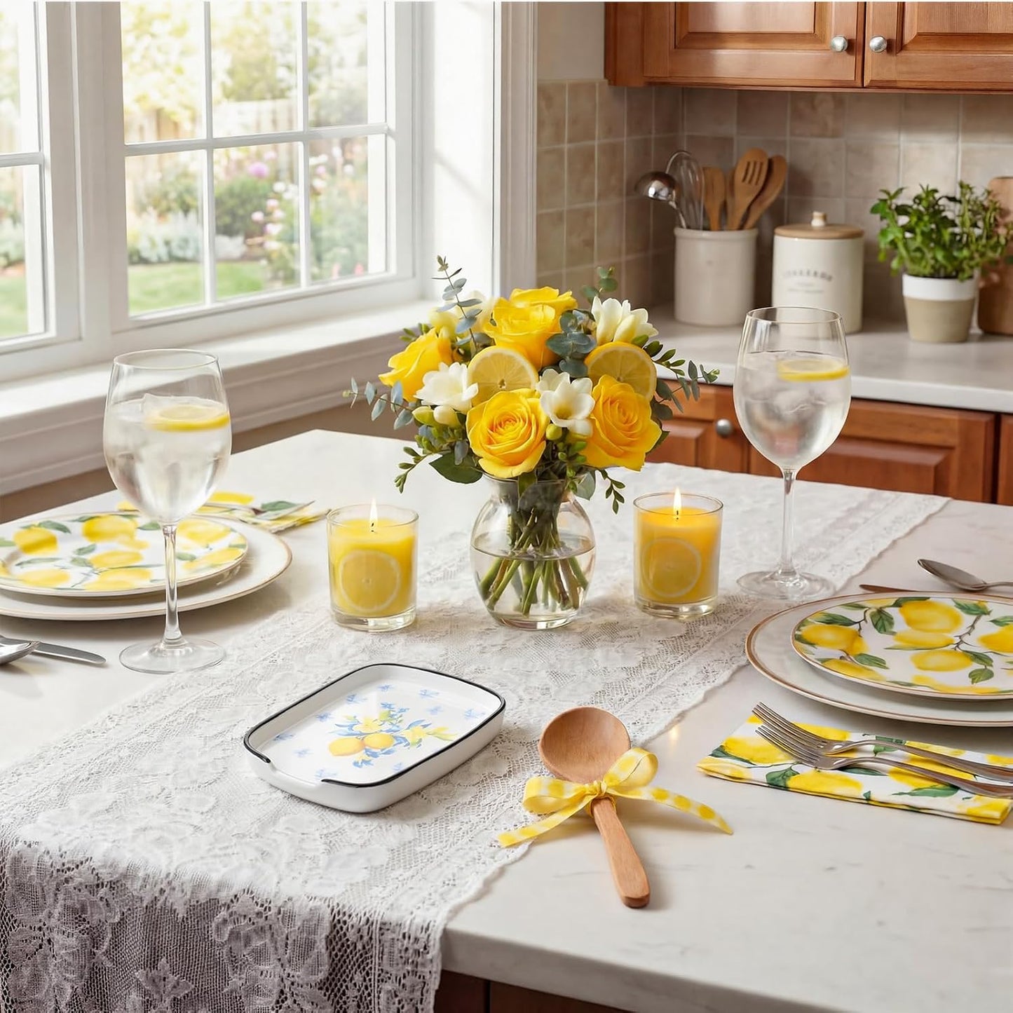 Lemon Ceramic Spoon Rest Farmhouse Spoon Rest Cooking Utensils Holder Dishwasher Safe for Stove Top Housewarming Gift Kitchen Decorations