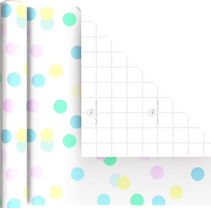 Image Arts Baby Wrapping Paper Mini Rolls, 3-Pack (Pastel Polka Dots, Mint Green Stripes, Solid Light Yellow) for Birthdays, Baby Showers, Gender Reveal Party, Easter, Any Occasion - 27 Sq. Ft. Total