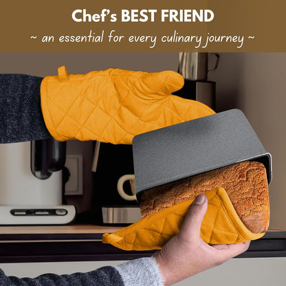 4 Piece Set - 2 Oven Mitts & 2 Potholders, Heat Resistant, 100% Cotton, Quilted Design, Non-Slip Grip, Machine Washable, Ideal for Baking, Cooking, BBQ, Kitchen Protection - Mustard Yellow