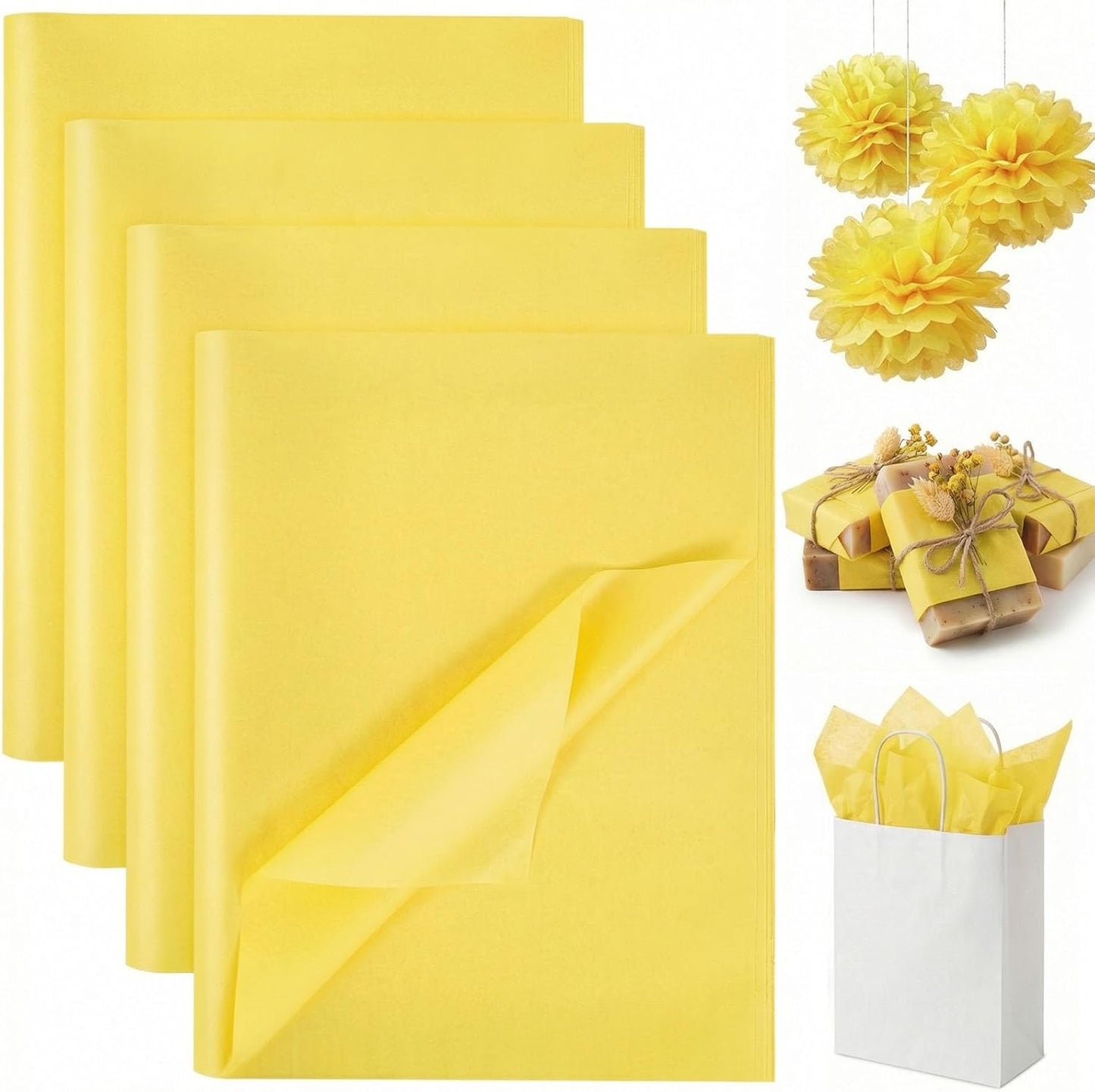 330 Sheets Tissue Paper Bulk, 14 x 10 Inch Yellow Gift Wrapping Tissue Paper for Wedding Birthday DIY Crafts Art Project
