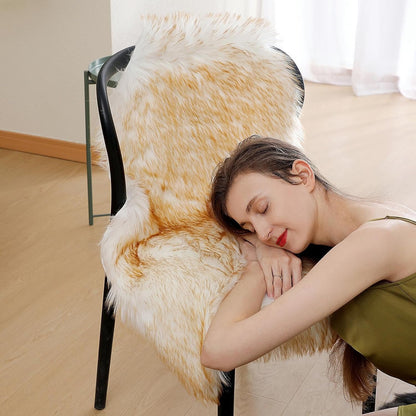 linmopm Faux Fur Sheepskin Rug, 2x3 ft, White and Yellow | Shag Fluffy Fuzzy, High-Density Cushion, For Bedroom Bedside Living Room, Plush Carpet, Sofa Cover
