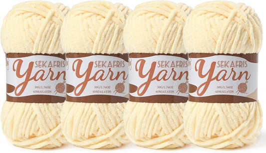 4 Pack Fluffy Velvet Yarn for Crocheting，Baby Blanket Yarn for Crocheting Soft，200g(262.4yds) Amigurumi Yarns，Plush Chenille Crochet Yarns，Puzzle Yarn for Crochet Weaving Craft(4 Yellowish)
