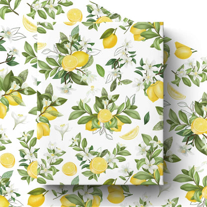 Lemon Wrapping Paper Roll, Watercolor Lemon Floral Design Fresh Style Summer Gift Wrap for Summer Party, Birthday, Wedding, Baby Shower, Holiday Party, 17 Inch x 16.4 Feet